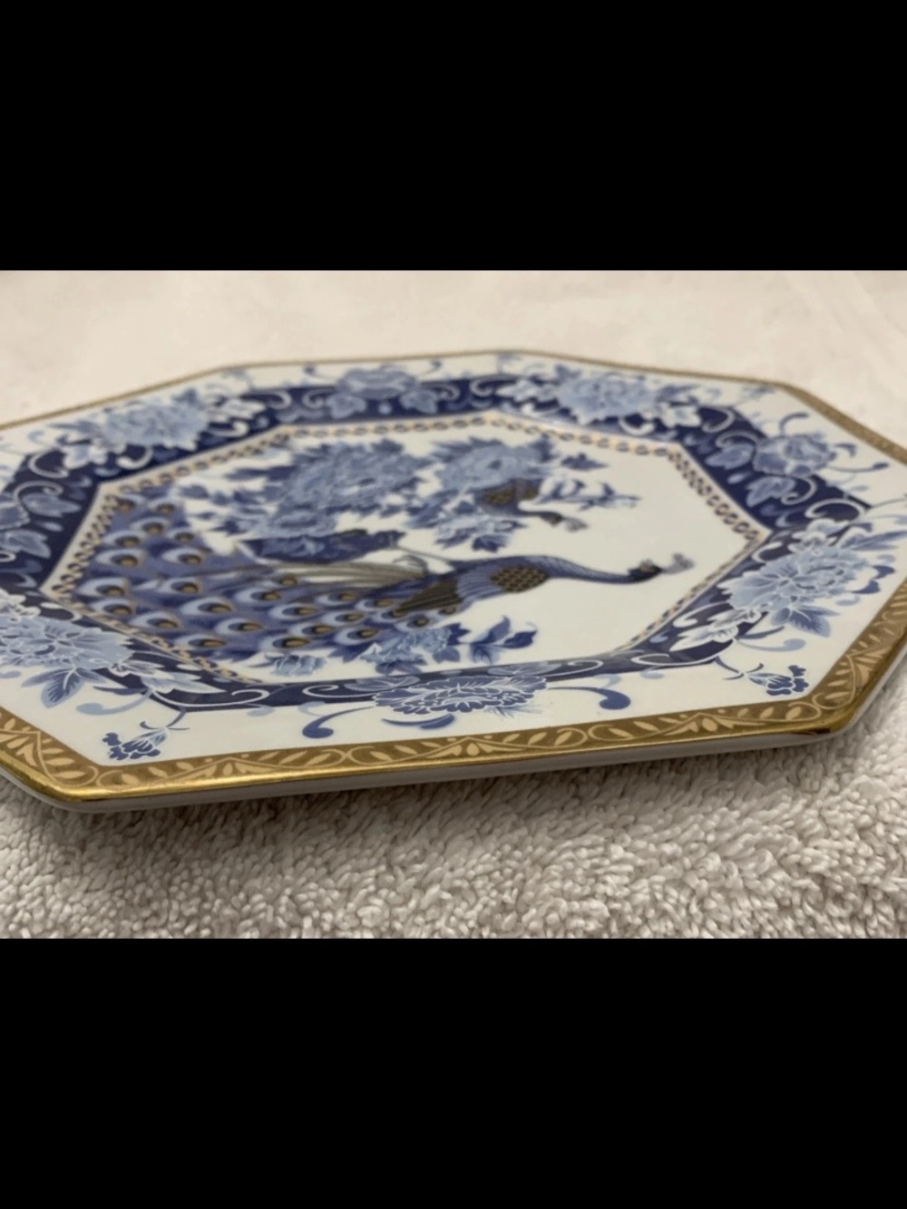 ππ§βπHeritage Mint Japan Peacock Plate Blue Wht Gold Octagon Chinoiserie Vintage - Picture 10 of 12
